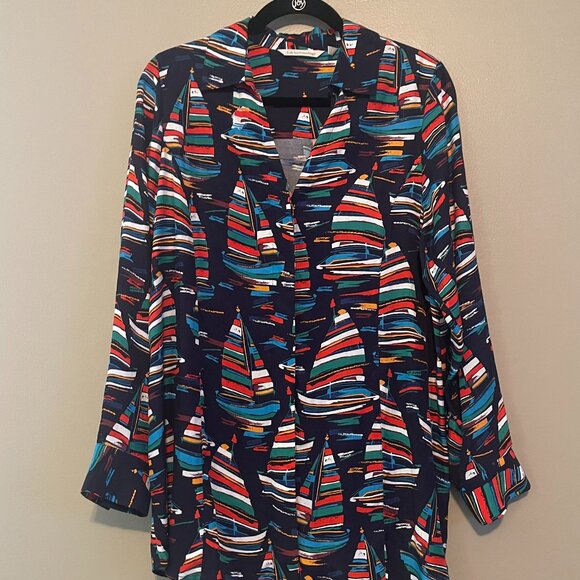 Soft Surroundings Tops - Soft Surroundings Sail Away Navy Sailboat Button Front Blouse, Size Small, UGC